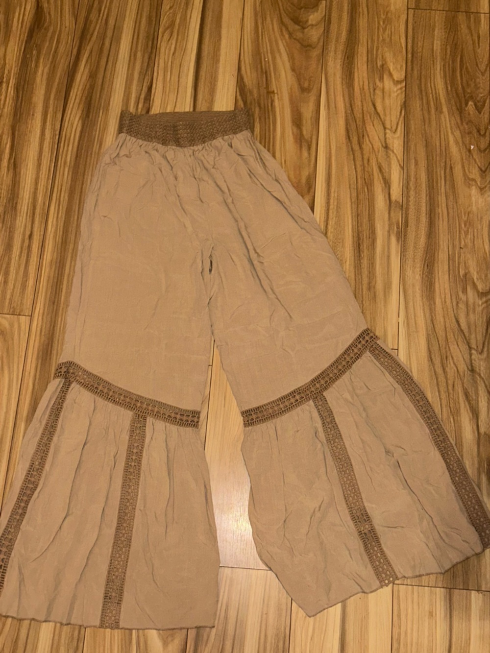 Boho Wide Leg Bell Bottom Pants - Tan 💯 viscose